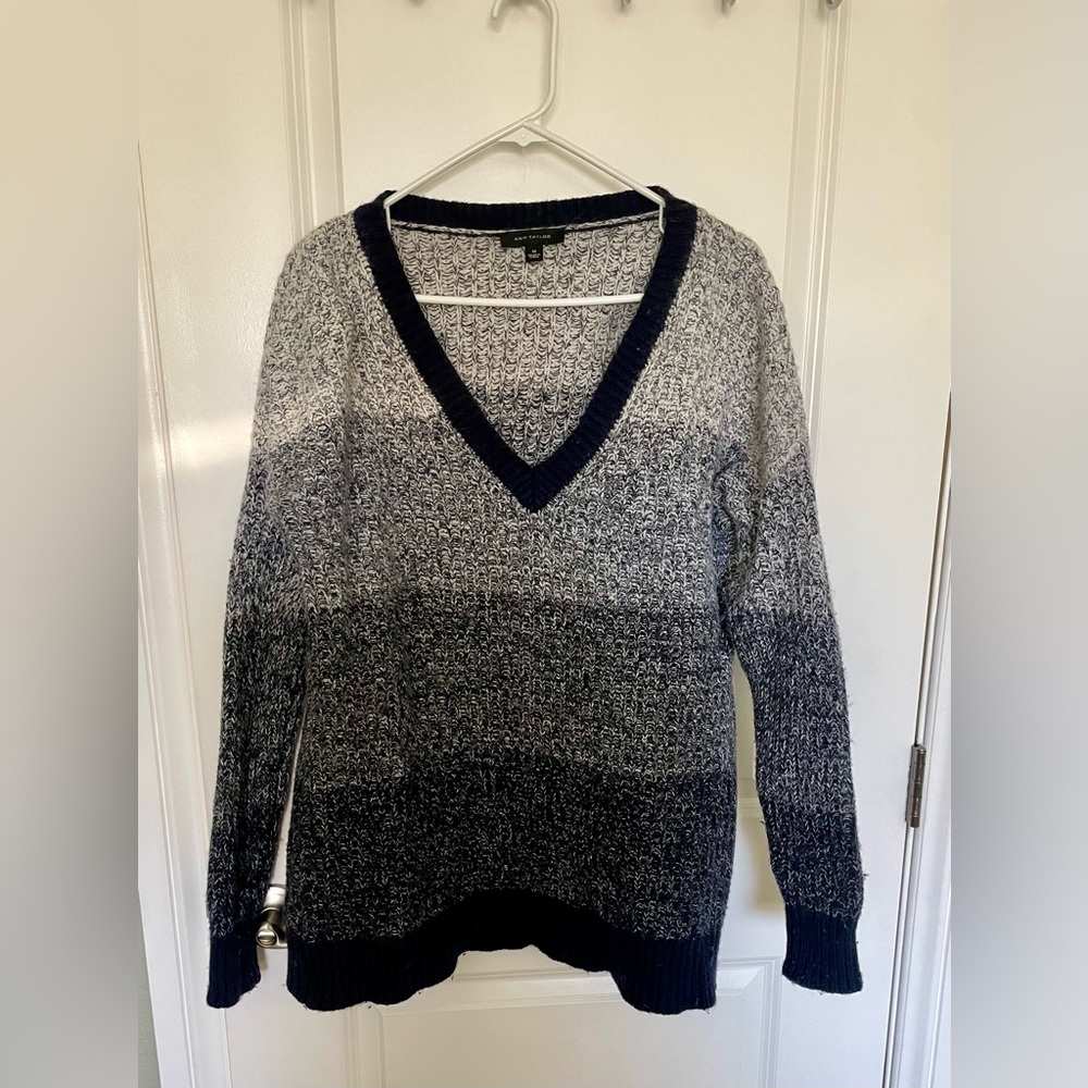 Ann Taylor V-Neck Sweater - Navy and Gray Ombre